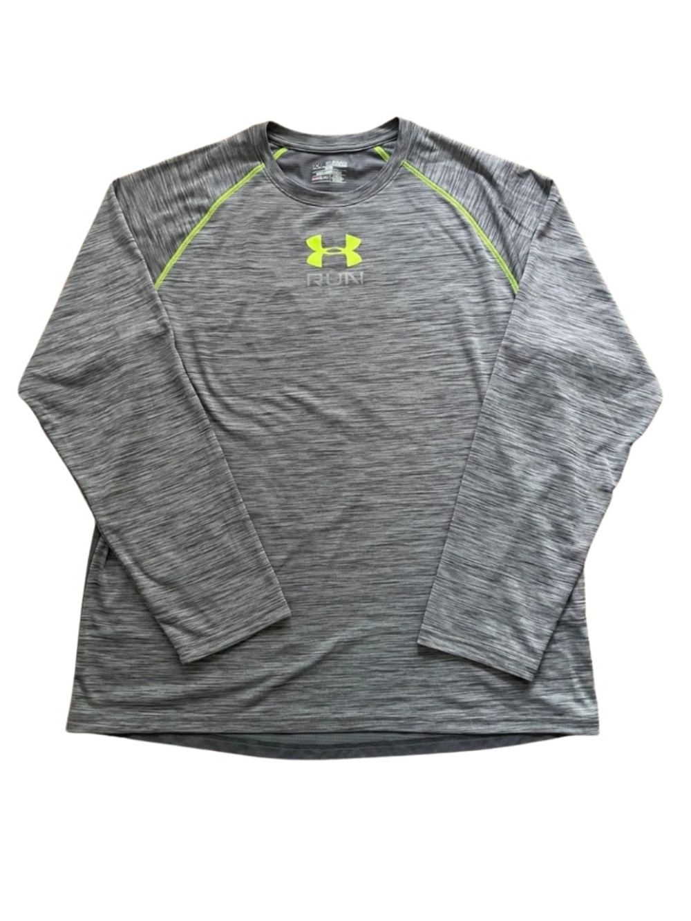 Under Armour Men’s Grey/Green Long-Sleeve Shirt Athletic Workout Gym Hiking, 2XL